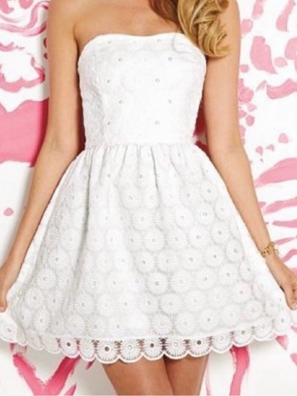 Lilly Pulitzer White Strapless Eyelet Skater Dress - Picture 1 of 2